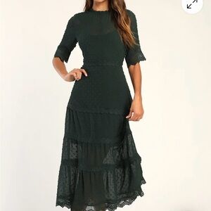Lulus Forest Green Lace Midi Dress NWT Size Small
